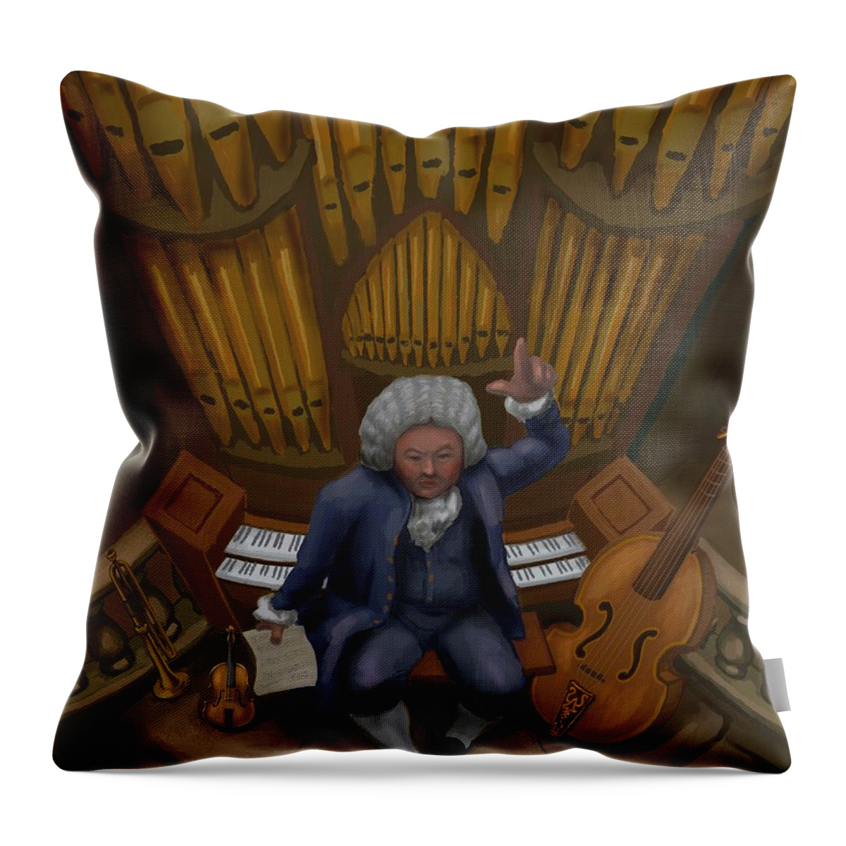 Bach Organ Music Throw Pillow featuring the digital art Bach Lecture by Don Morgan