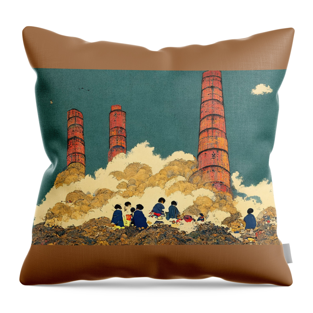 Winner Throw Pillow featuring the painting Back Of Children In Cloak Garbage Pile Chimneyt D6aed931 0806 813c 9011 E6533b59d959 by MotionAge Designs