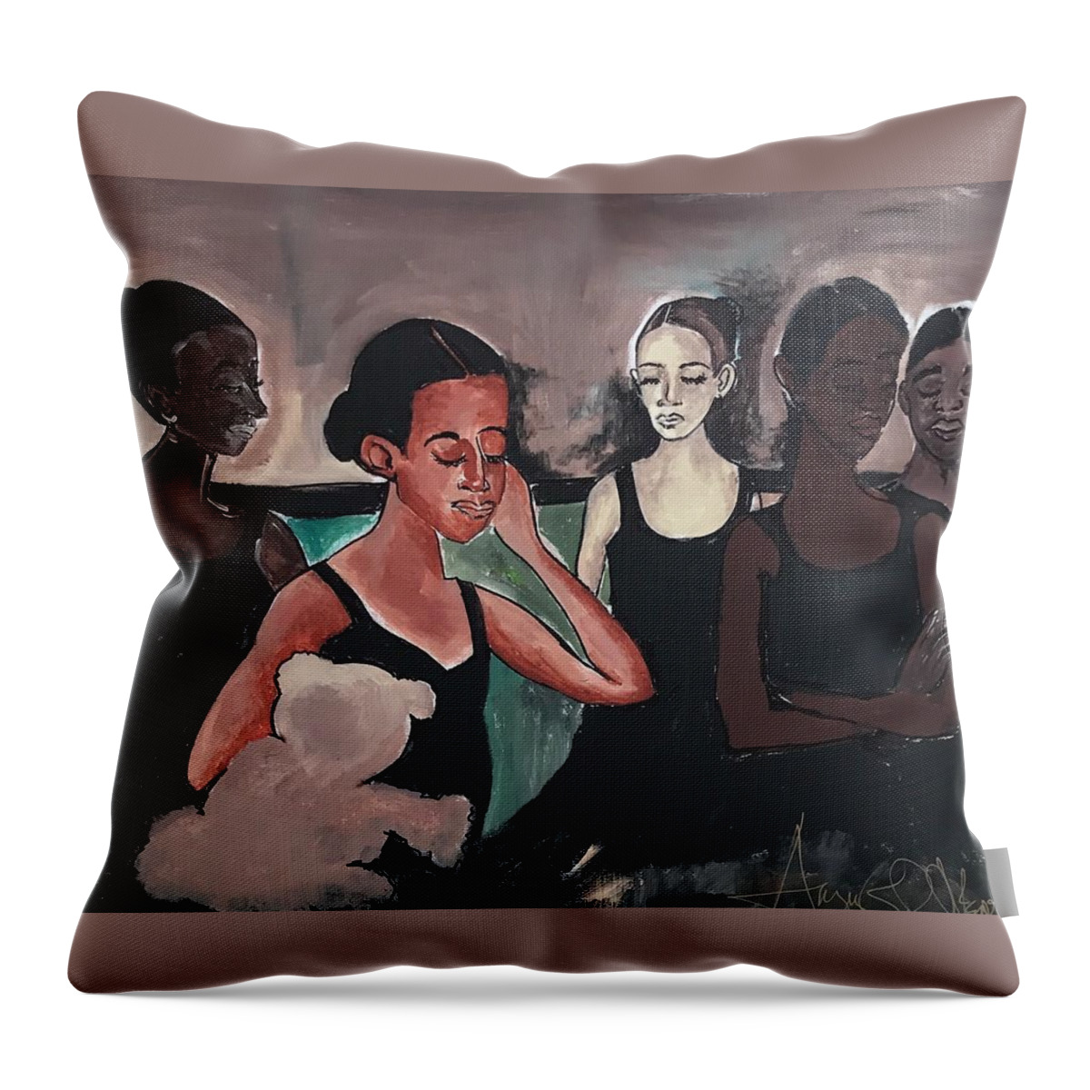  Throw Pillow featuring the painting Backstage by Angie ONeal