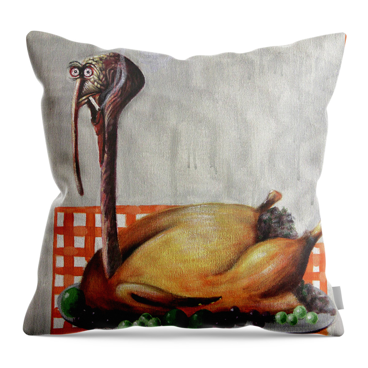  Baked Turkey Throw Pillow featuring the painting Baked Turkey by Anthony Falbo