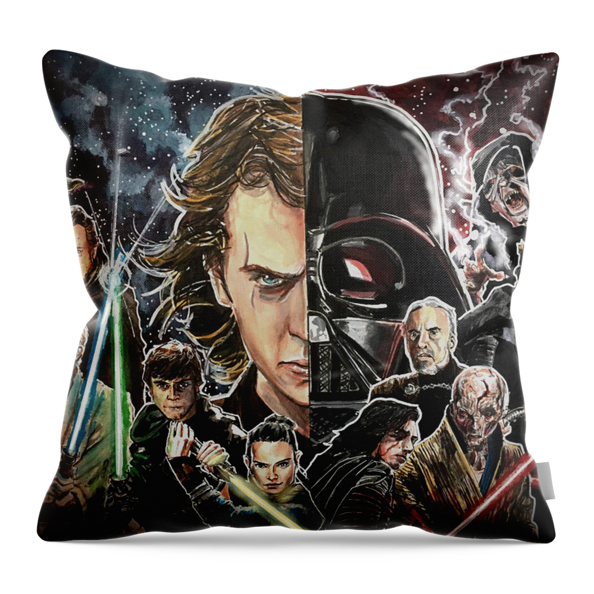 Star Wars Throw Pillow featuring the painting Balance of the Force by Joel Tesch