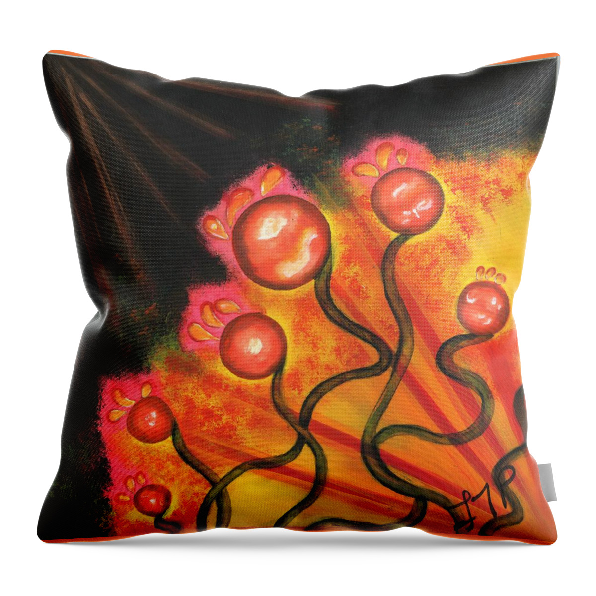Red Throw Pillow featuring the painting Balls and Bulbs by Esoteric Gardens KN