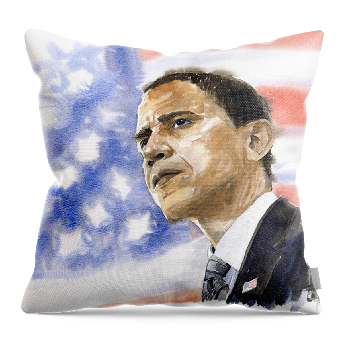 Watercolour Throw Pillow featuring the painting Barack Obama 03 by Yuriy Shevchuk