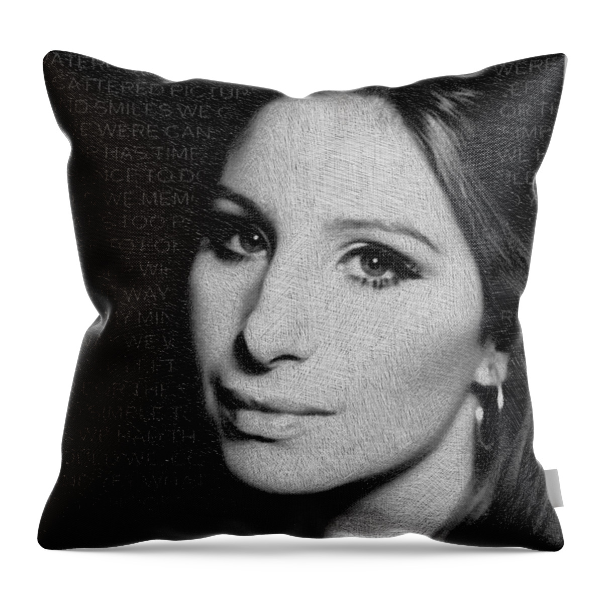 Barbra Streisand Throw Pillow featuring the painting Barbra Streisand And Lyrics by Tony Rubino