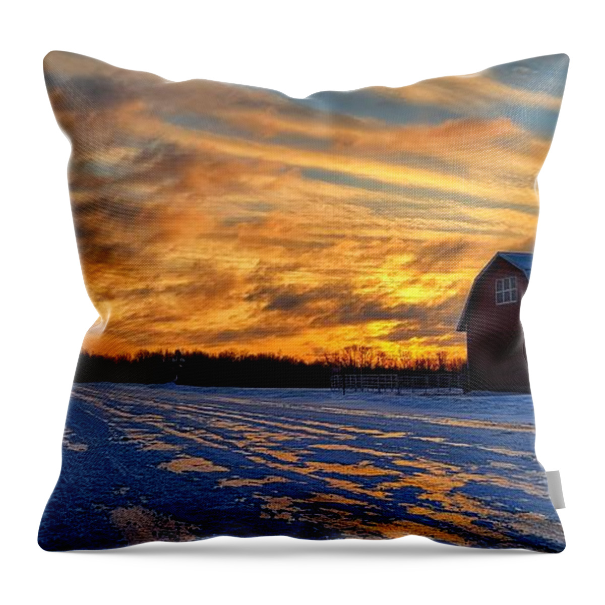 Winter Throw Pillow featuring the photograph Barn Sunrise by Brook Burling