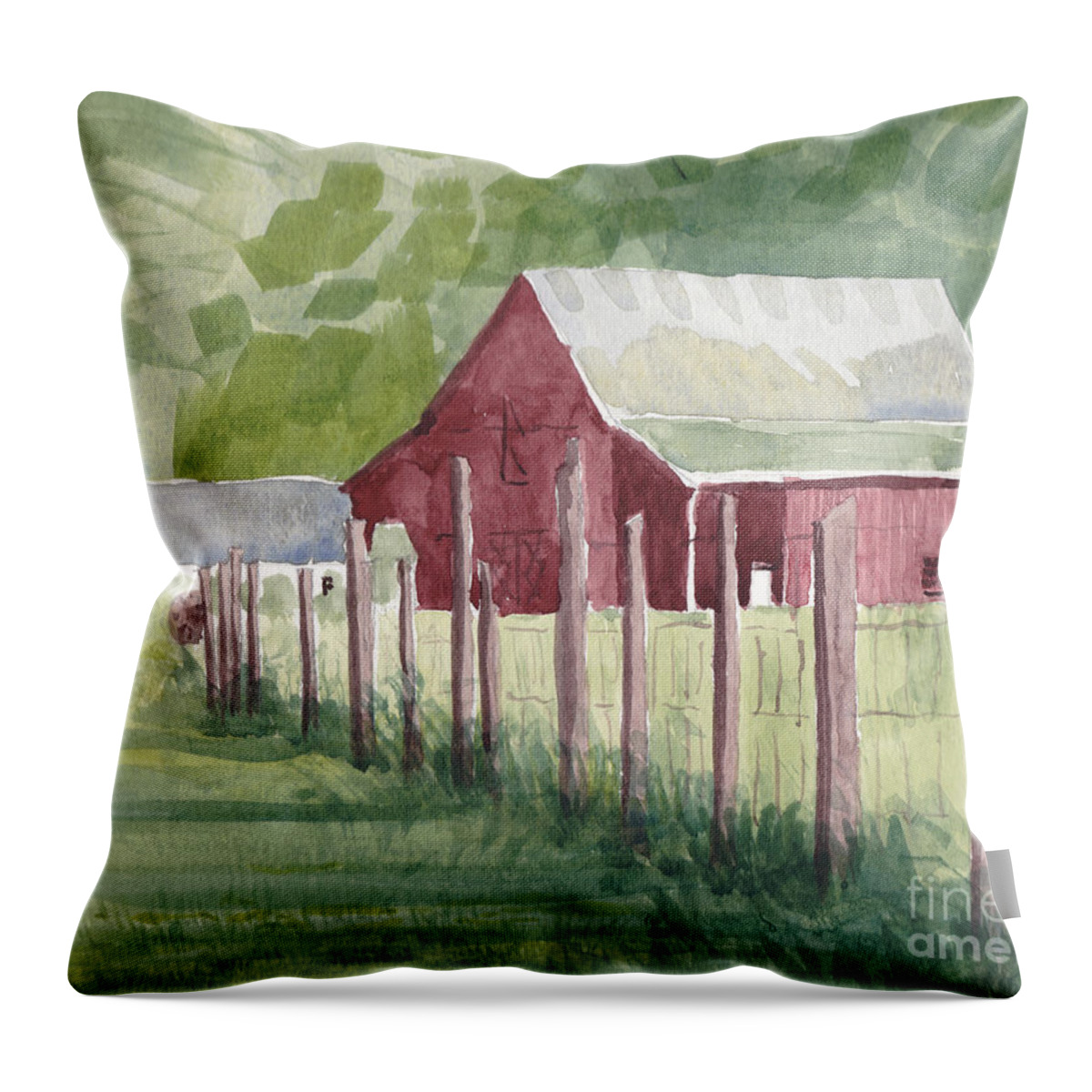 Maryland Throw Pillow featuring the painting Barn, View #2, on Holly Drive by Maryland Outdoor Life