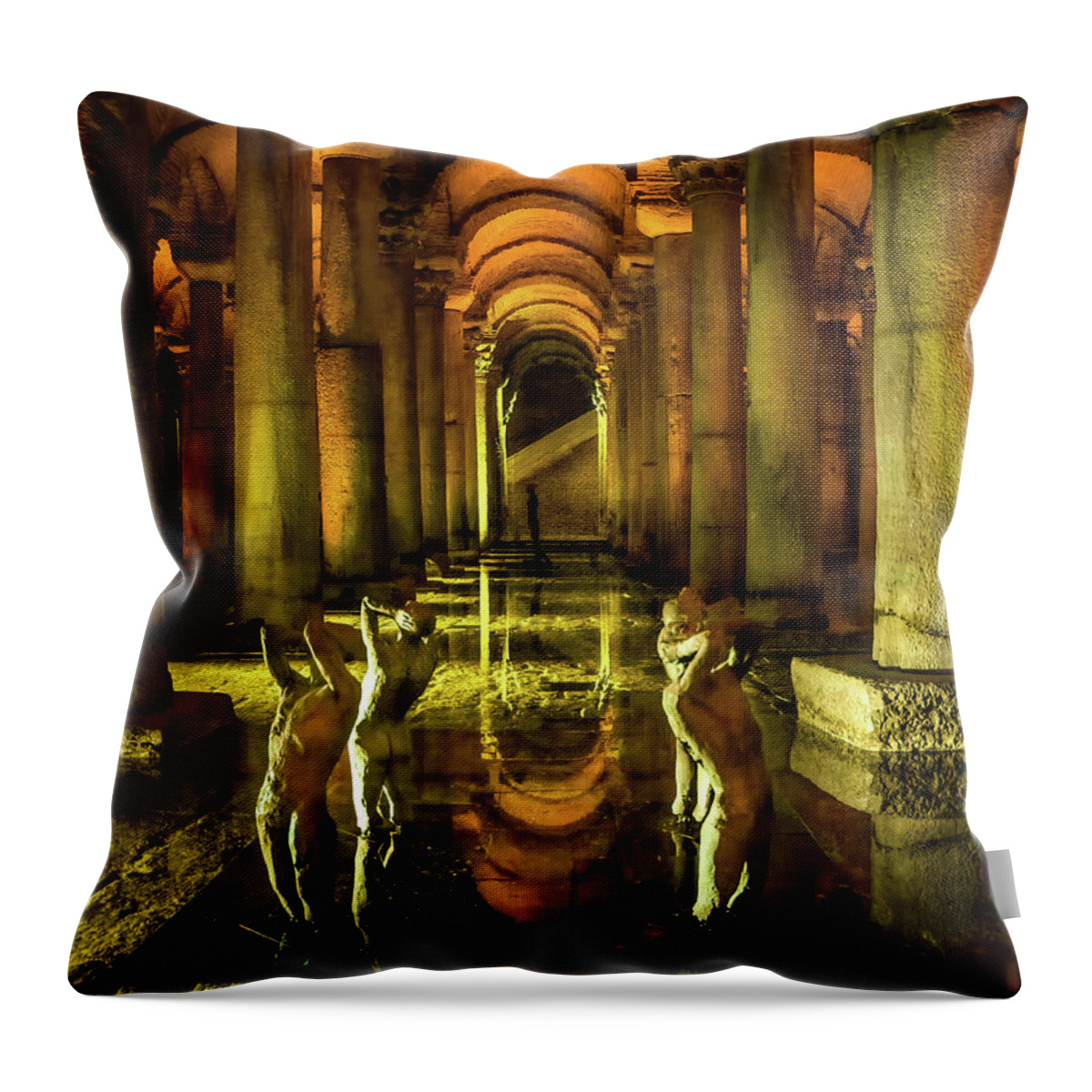 Basilica Cistern Throw Pillow featuring the photograph Basilica Cistern in Istanbul by Rebecca Herranen
