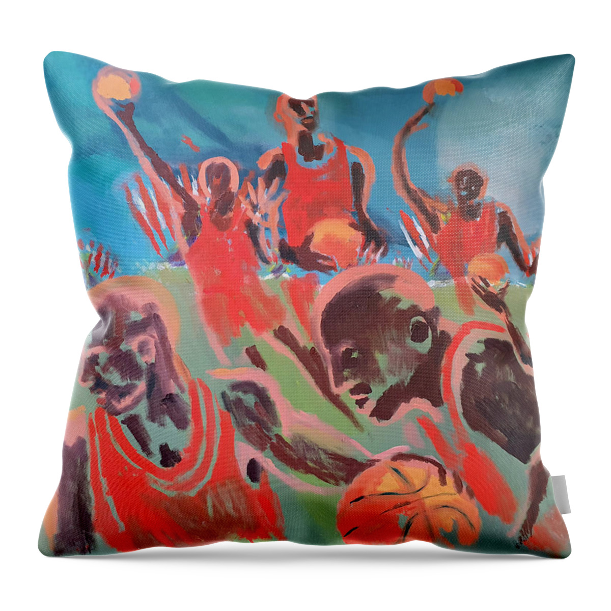 Enrico Garff Throw Pillow featuring the painting Basketball Soul by Enrico Garff