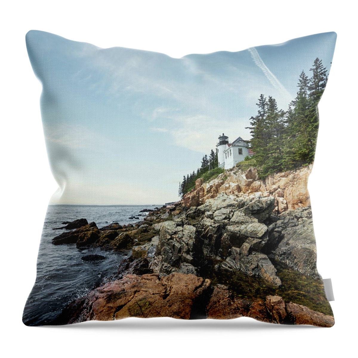Bass Harbor Throw Pillow featuring the photograph Bass Harbor Head Light Lighthouse by Stacy Abbott