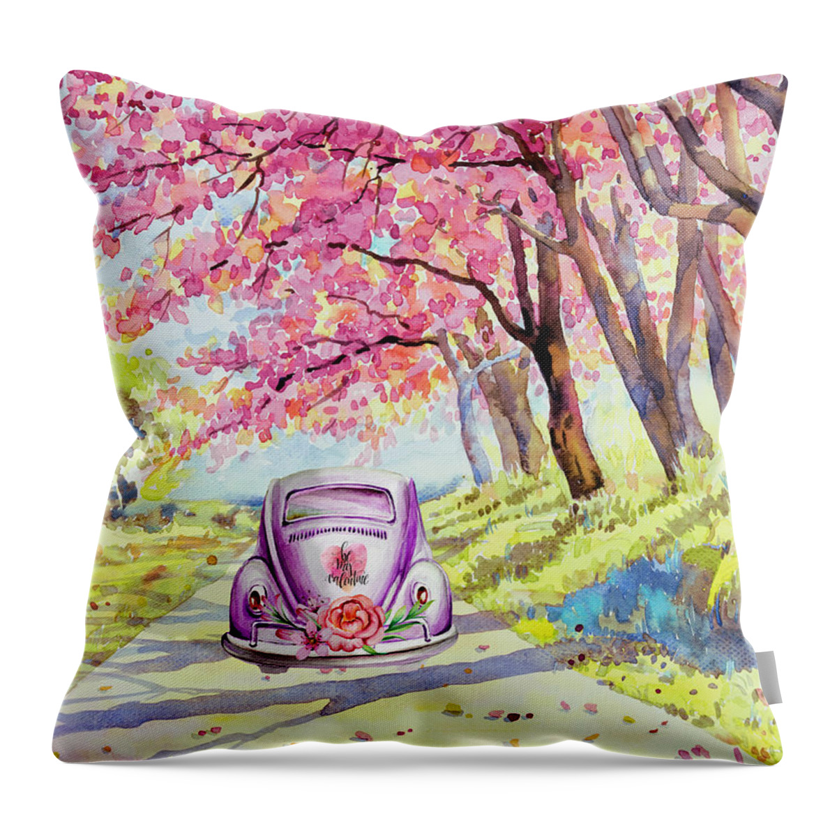 Watercolor Throw Pillow featuring the painting Be My Valentine 02 by Miki De Goodaboom