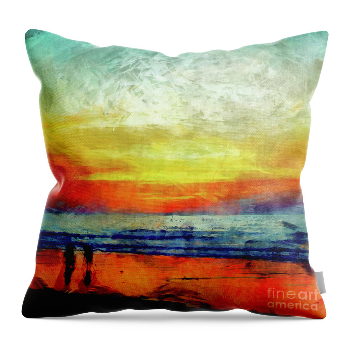 Beach Throw Pillow featuring the digital art Beach At Sunset by Phil Perkins