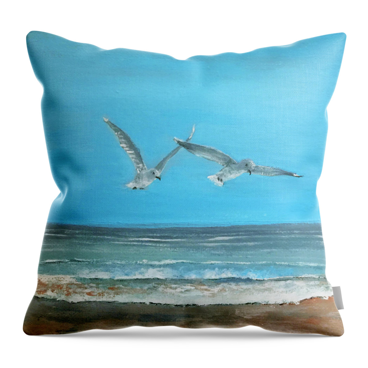  Throw Pillow featuring the painting Beach Buddies by Linda Bailey