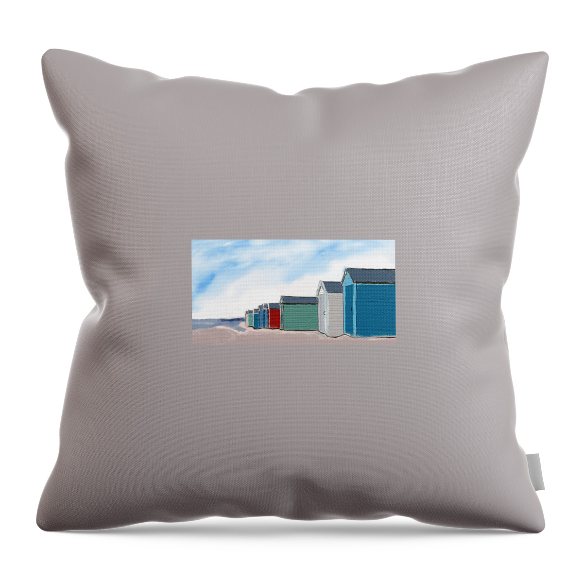 Beach Throw Pillow featuring the digital art Beach Huts by John Mckenzie