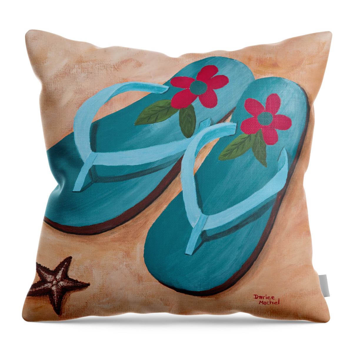 Landscape Throw Pillow featuring the painting Beach Sandals 2 by Darice Machel McGuire