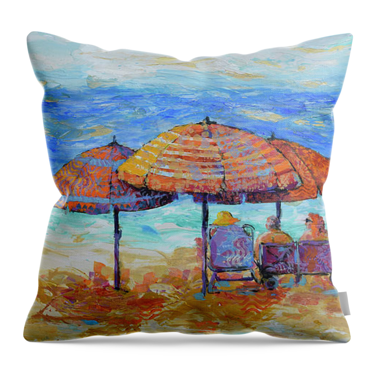  Throw Pillow featuring the painting Beach Umbrellas by Jyotika Shroff
