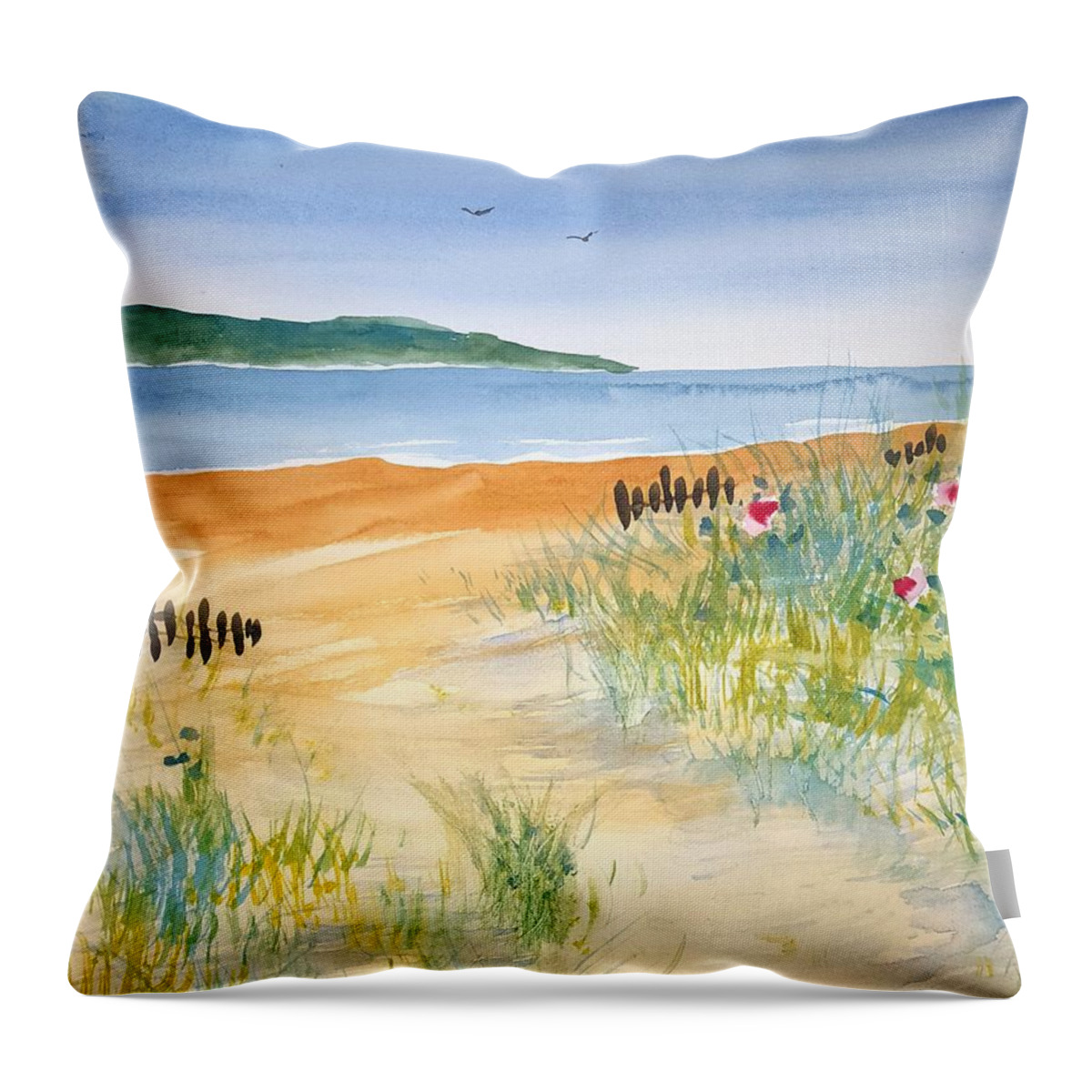 Watercolor Throw Pillow featuring the painting Beach Walk by John Klobucher