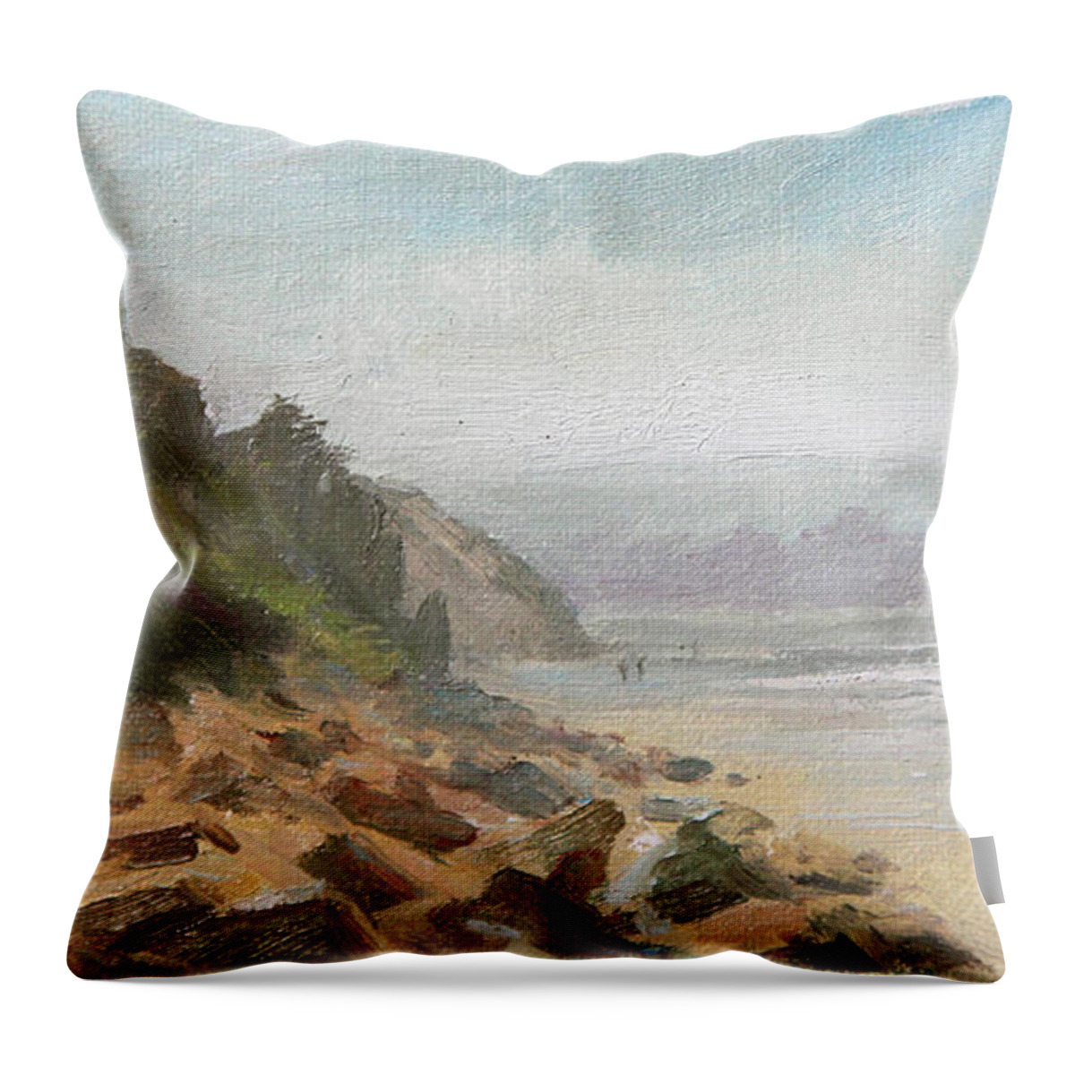 Beacon's Beach Throw Pillow featuring the painting Beacon's Beach, Looking South by Anna Rose Bain