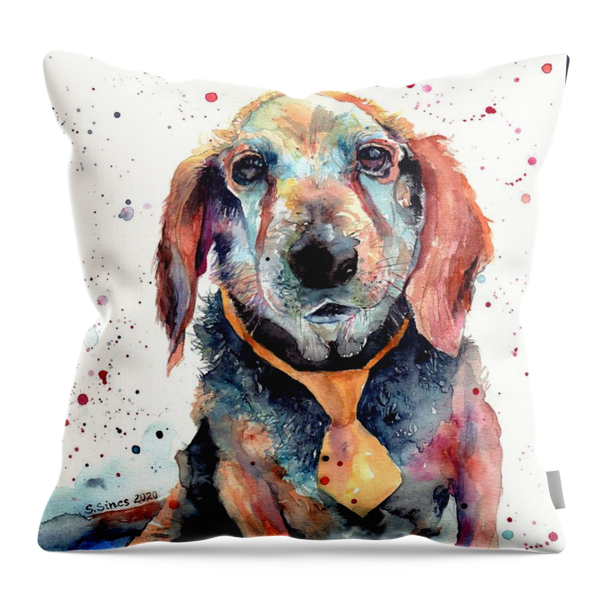 Beagle Throw Pillow featuring the painting Beagle Portrait by Suzann Sines