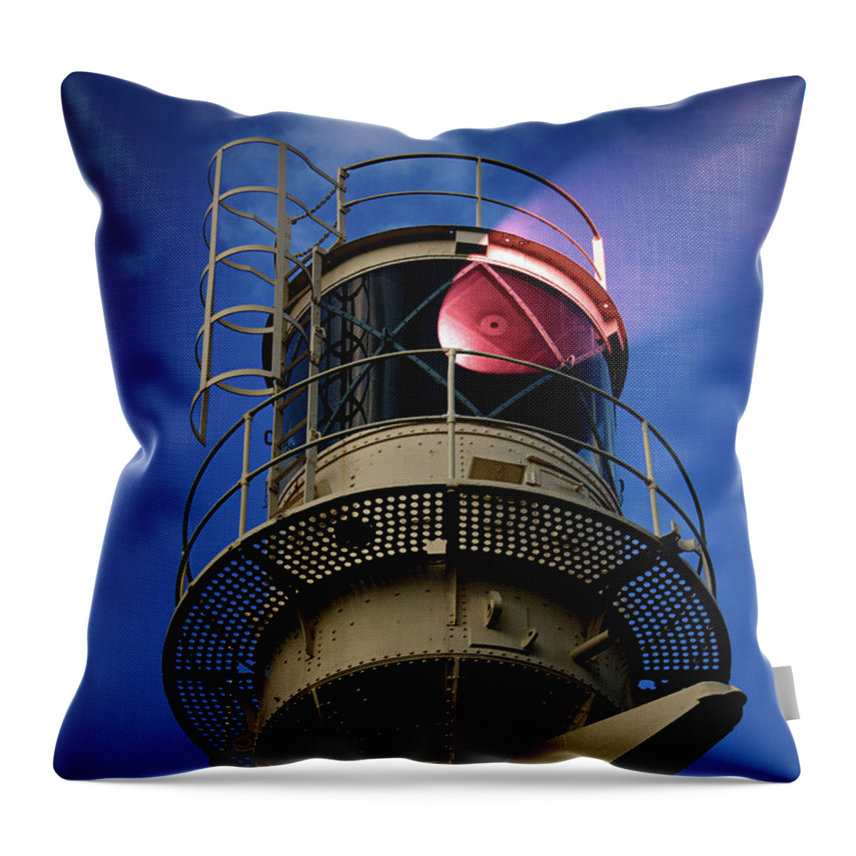 Lighthouse Throw Pillow featuring the photograph Beam of light from a lighthouse. by Bernhard Schaffer