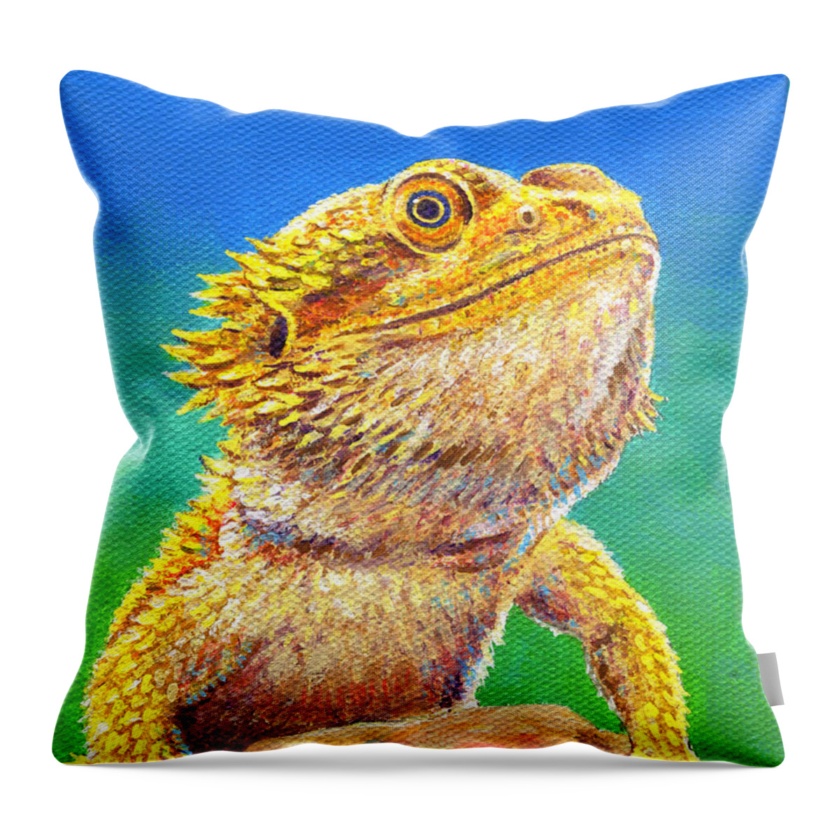 Bearded Dragon Throw Pillow featuring the painting Bearded Dragon Portrait by Rebecca Wang