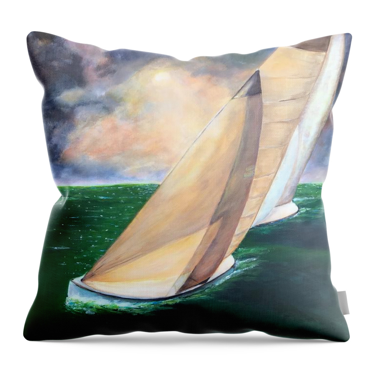 Sailboats Throw Pillow featuring the painting Beating to Home by Deborah Naves