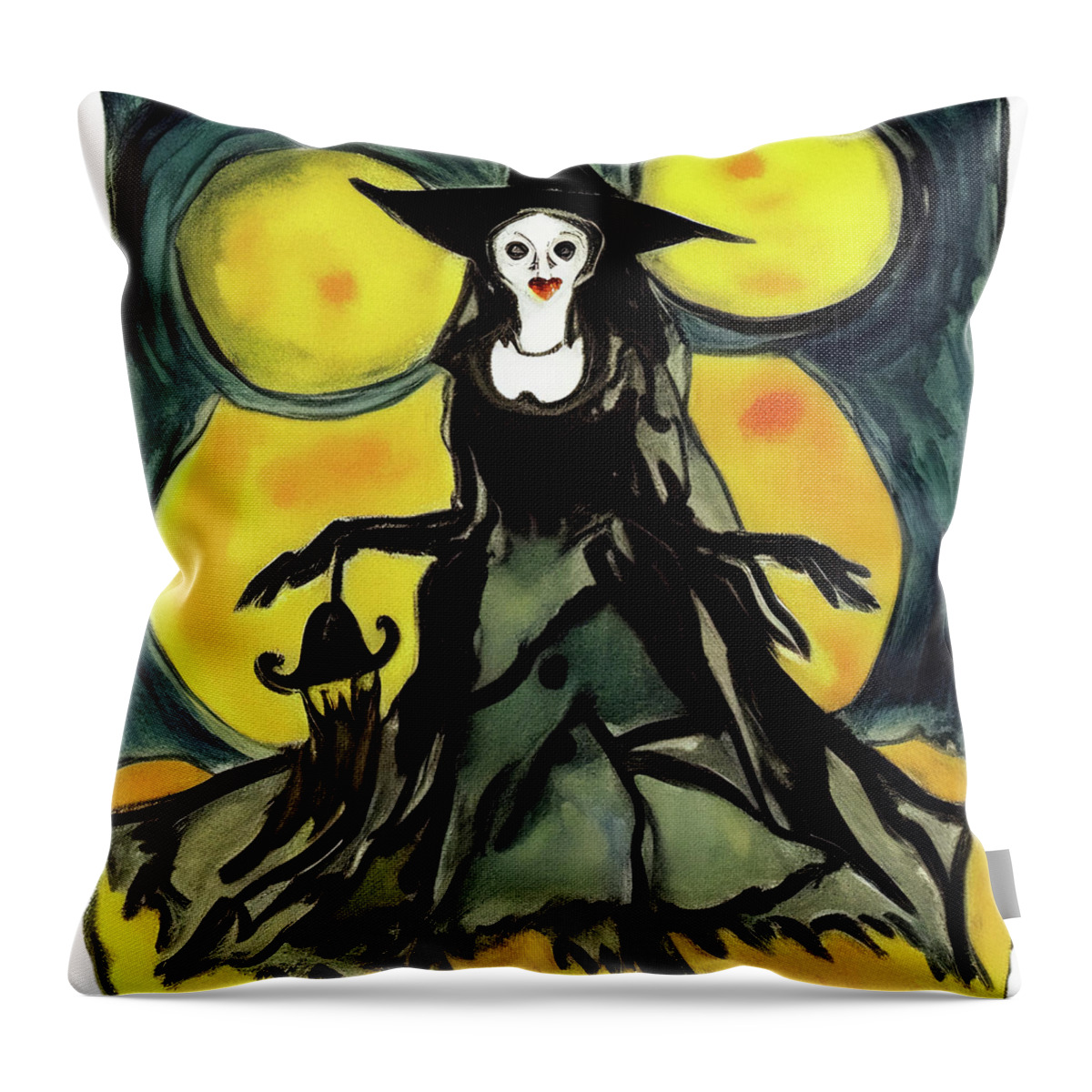 Halloween Throw Pillow featuring the digital art Beautiful classy Halloween witch by Tatiana Travelways