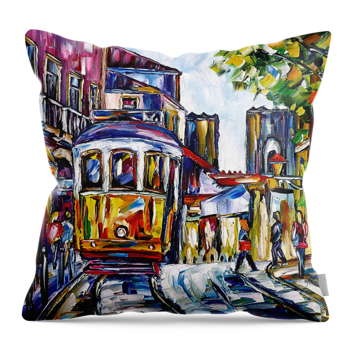 People In The City Throw Pillow featuring the painting Beautiful Lisbon by Mirek Kuzniar