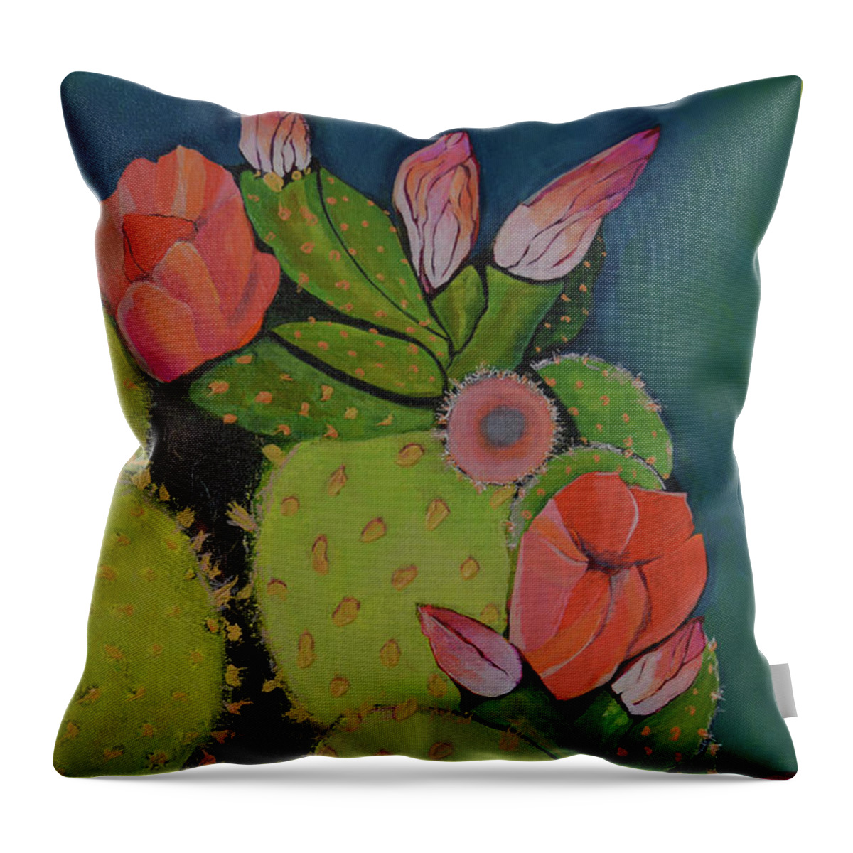 Prickly Pear Throw Pillow featuring the painting Beauty and Armor by Robin Valenzuela