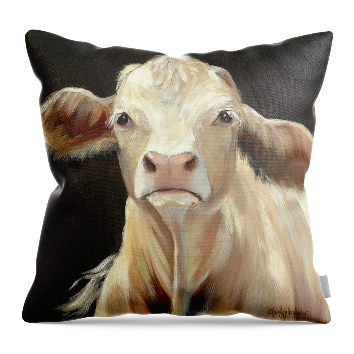 Cow Throw Pillow featuring the painting Beethoven by Cheri Wollenberg