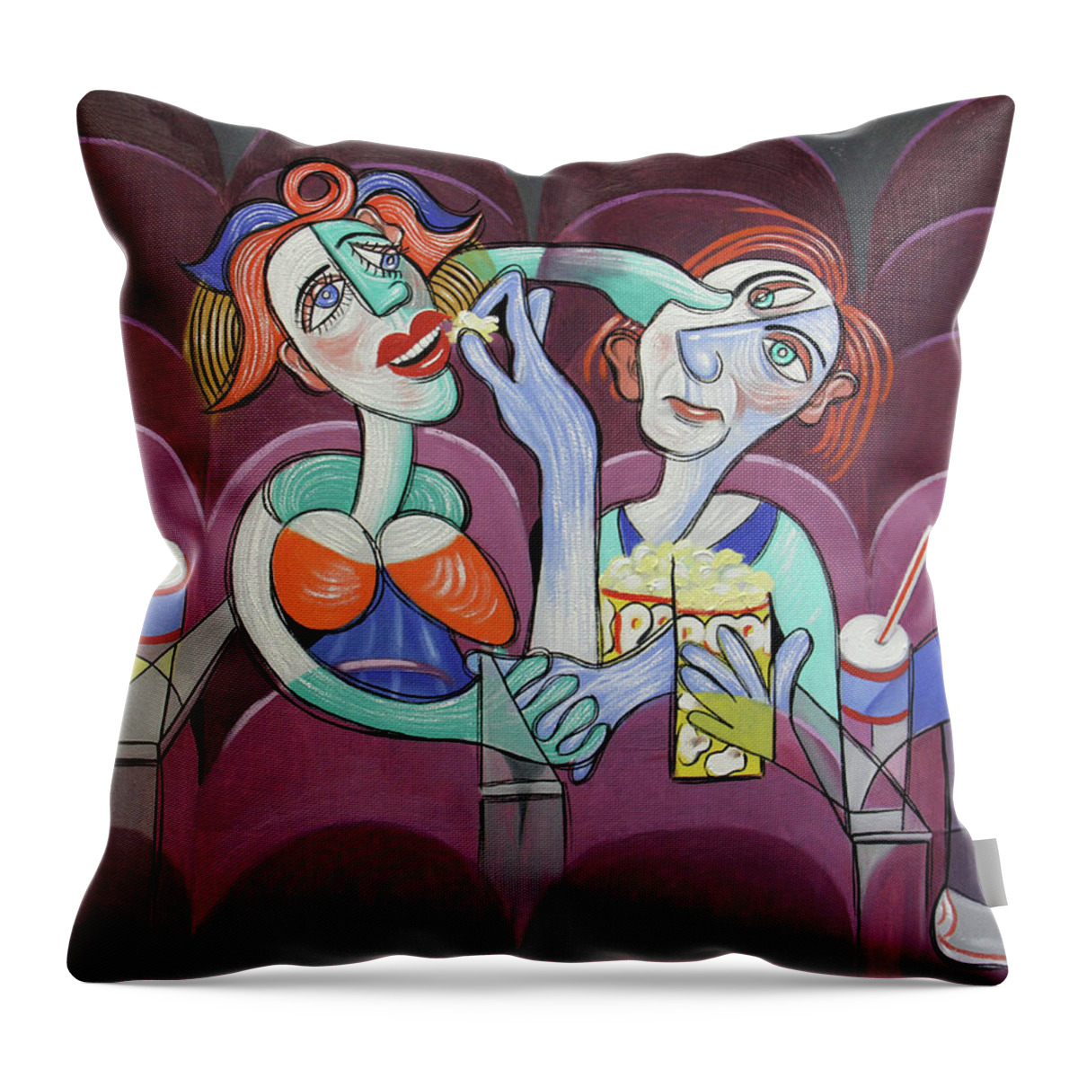 Love Throw Pillow featuring the painting Before The Movie Starts by Anthony Falbo