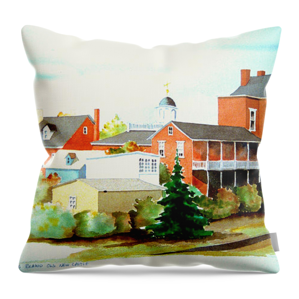 Watercolor Throw Pillow featuring the painting Behind Old New Castle by William Renzulli