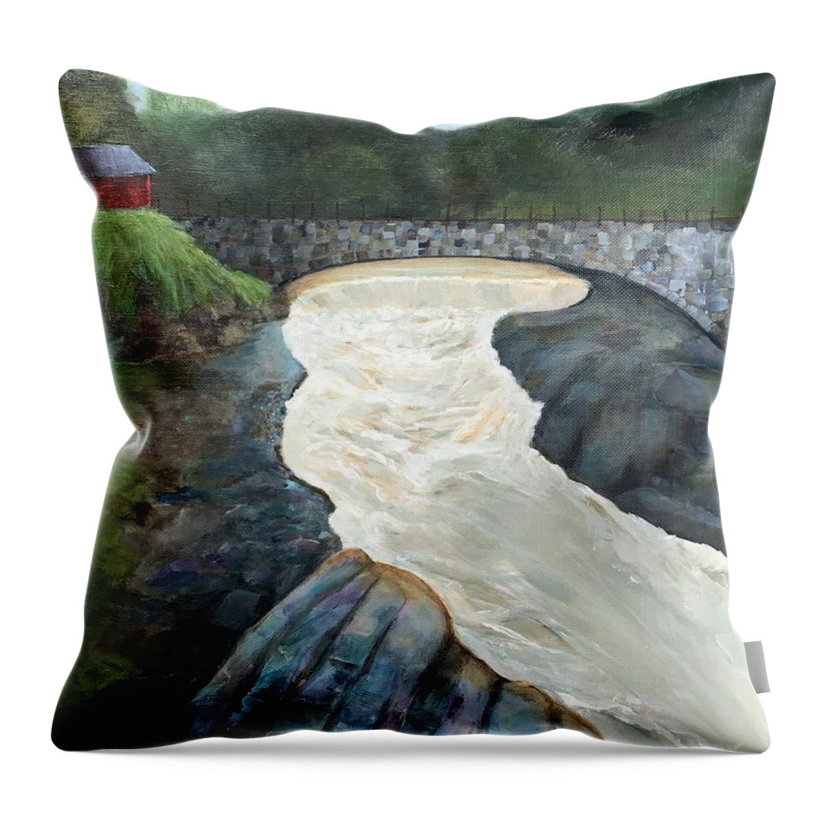 Stream Throw Pillow featuring the painting Bellows Falls VT by Deborah Naves