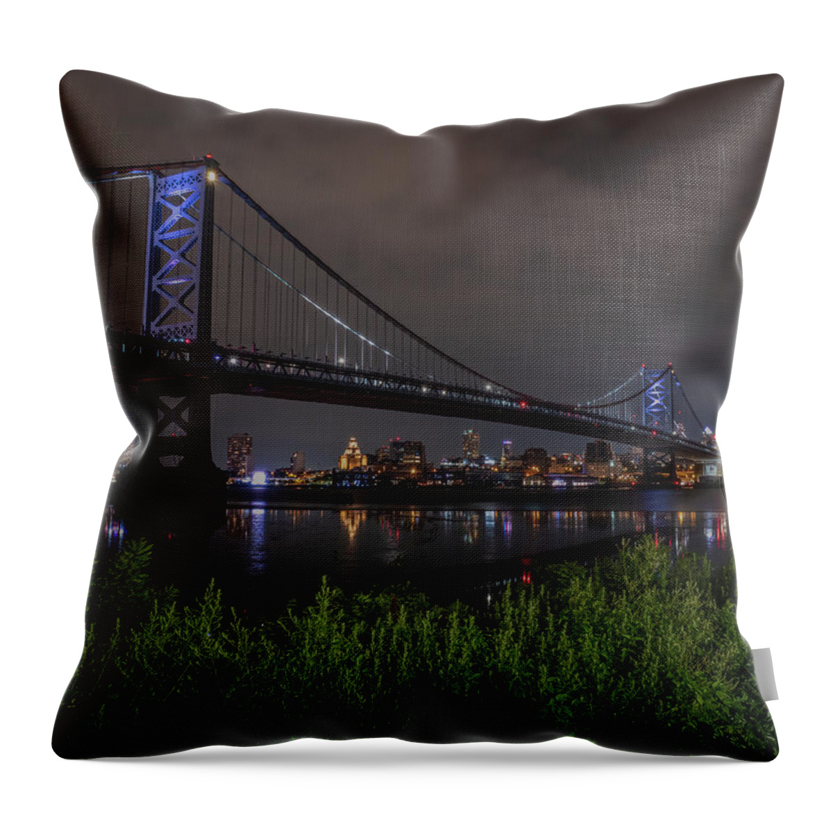 Bridge Throw Pillow featuring the photograph Ben Franklin Bridge From Cooper's Poynt by Kristia Adams