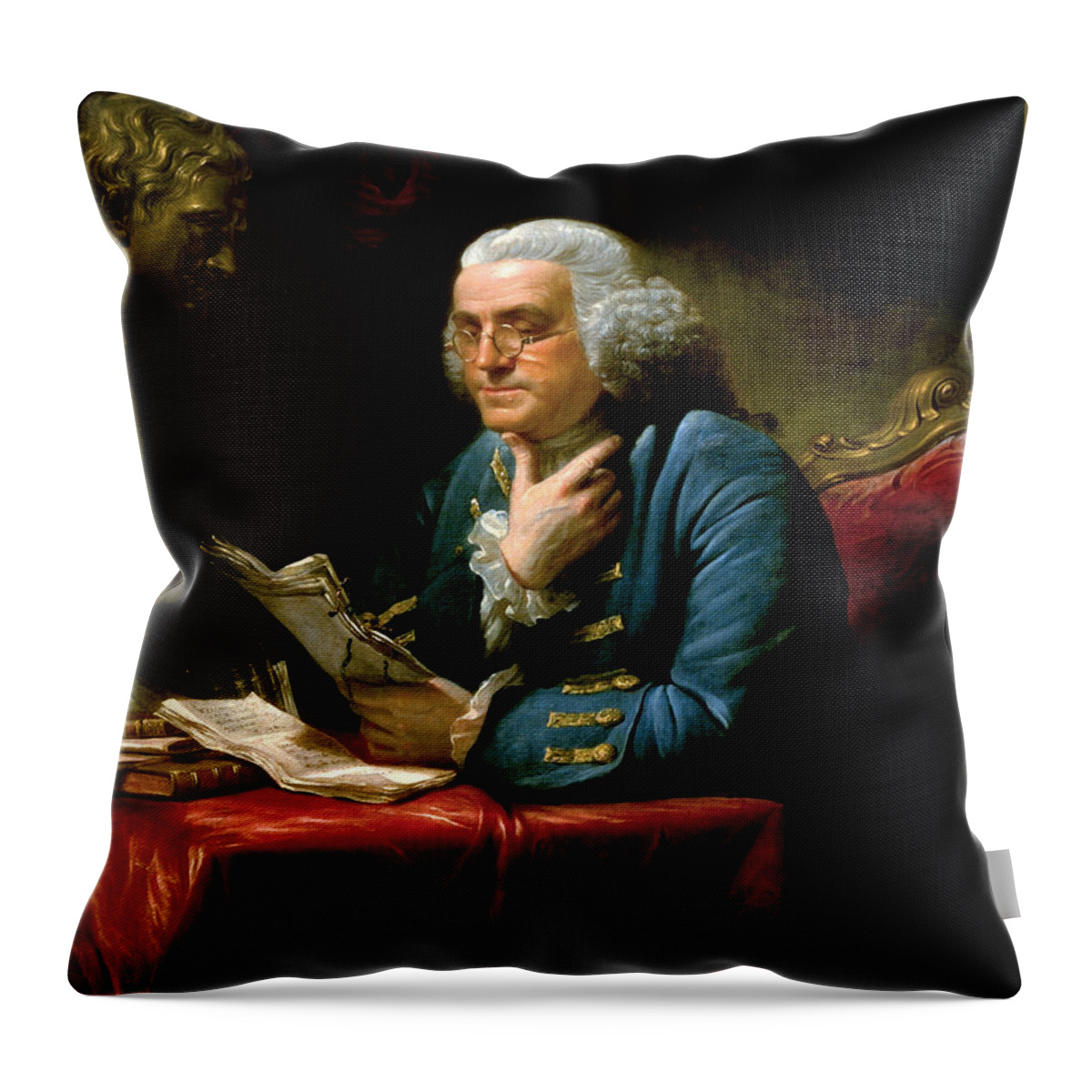 Benjamin Franklin Throw Pillow featuring the painting Ben Franklin by War Is Hell Store