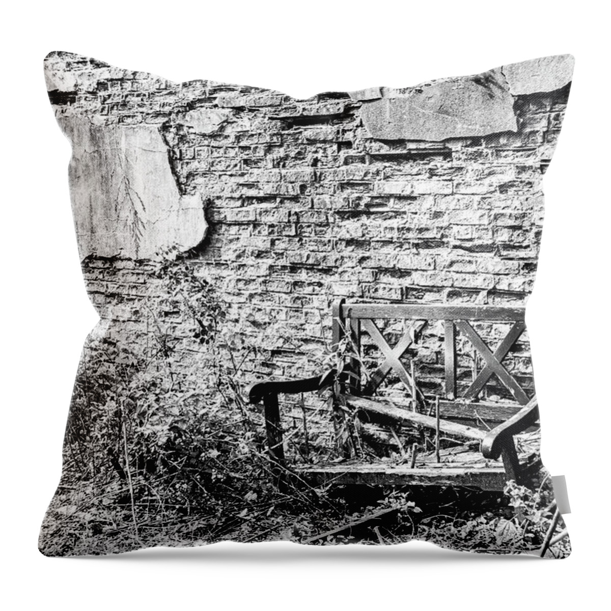 Bench Wall Old Throw Pillow featuring the photograph Bench Wall 2 by John Linnemeyer