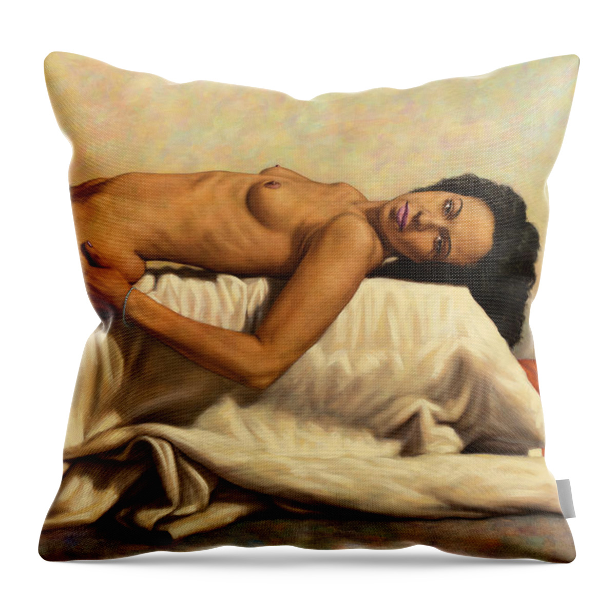 Reclining Throw Pillow featuring the painting Benched Woman 1 by James W Johnson
