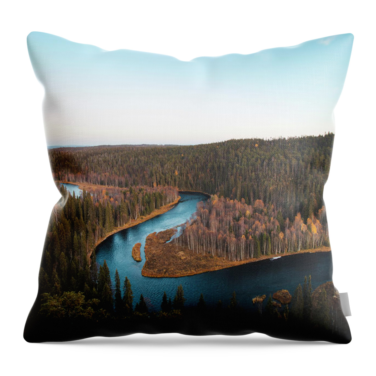 Kuusamo Throw Pillow featuring the photograph Bend in the Kitkajoki River in Oulanka National Park by Vaclav Sonnek