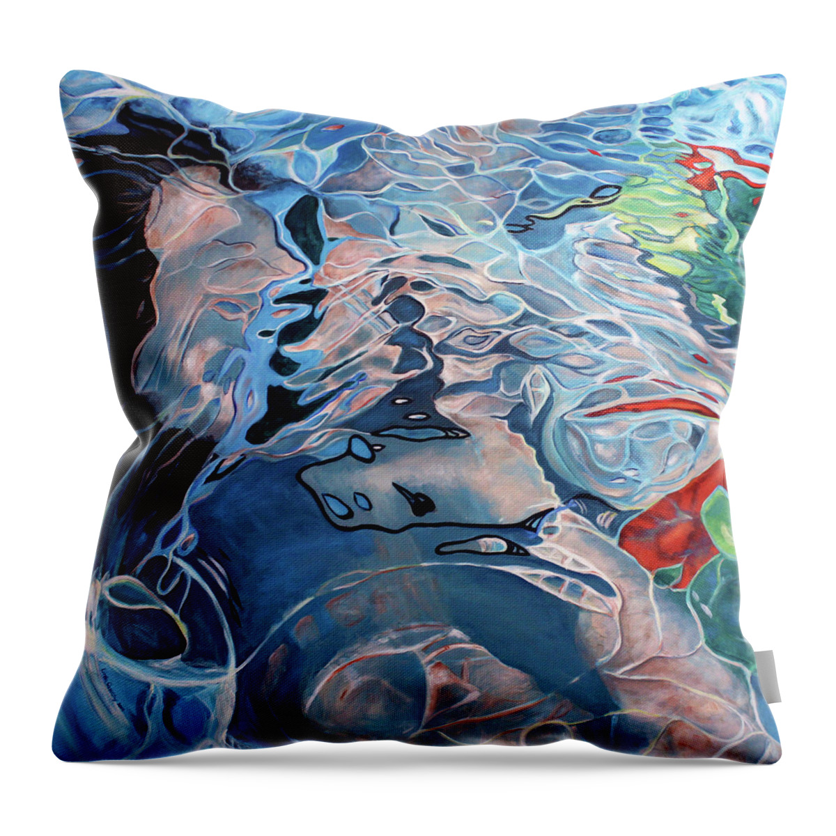 Underwater Throw Pillow featuring the painting Beneath the Surface by Linda Queally