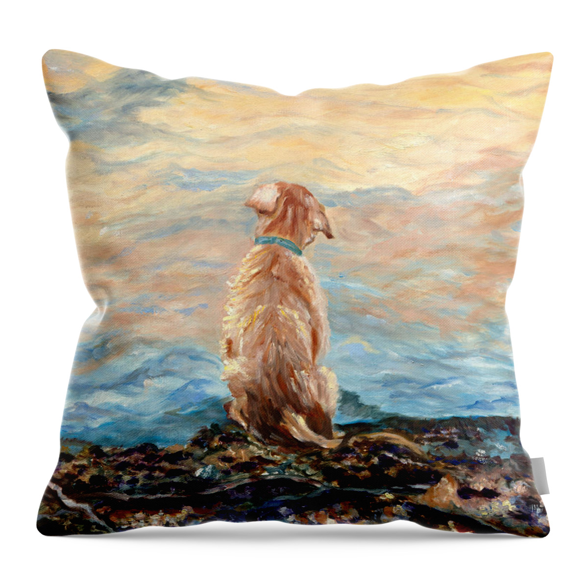 Puppy Throw Pillow featuring the painting Bentley's Choice by Juliette Becker