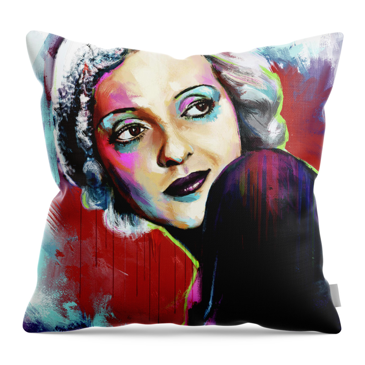 Betty Throw Pillow featuring the painting Bette Davis painting by Stars on Art