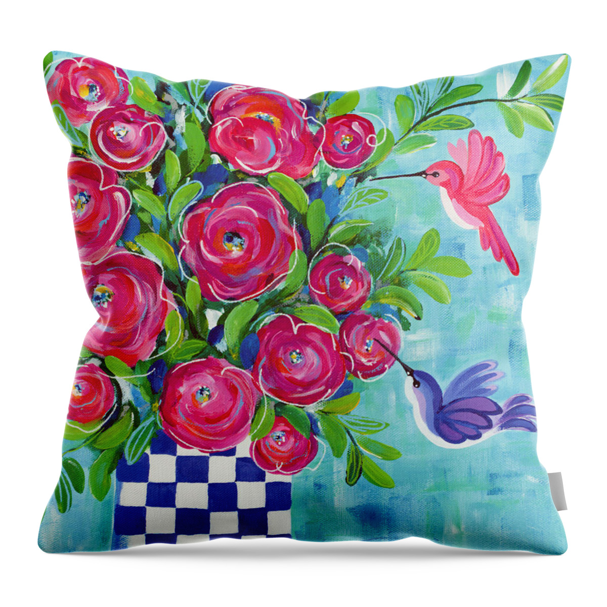 Hummingbird Throw Pillow featuring the painting Better Together by Beth Ann Scott