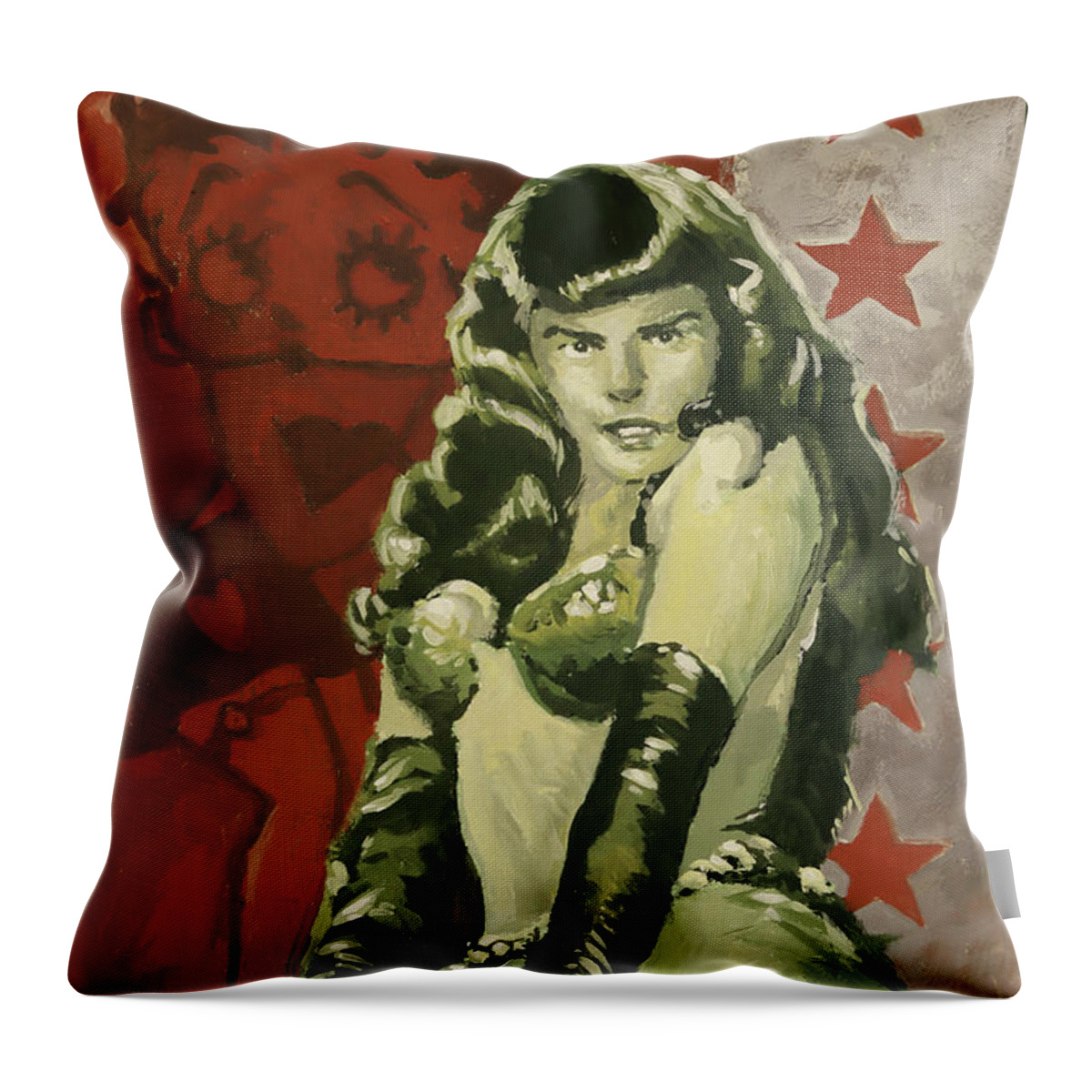Bettie Page Throw Pillow featuring the painting Bettie and Betty by Sv Bell