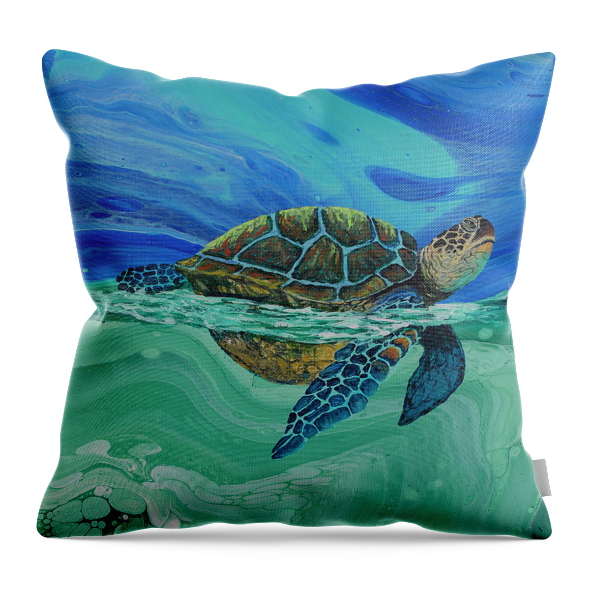 Honu Throw Pillow featuring the painting Between Heaven and the Sea by Darice Machel McGuire