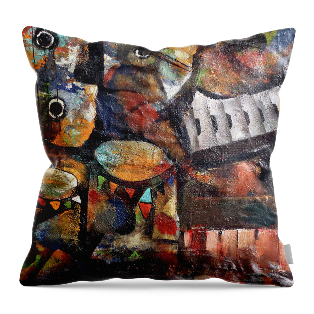 African Art Throw Pillow featuring the painting Between The Keys by Peter Sibeko 1940-2013