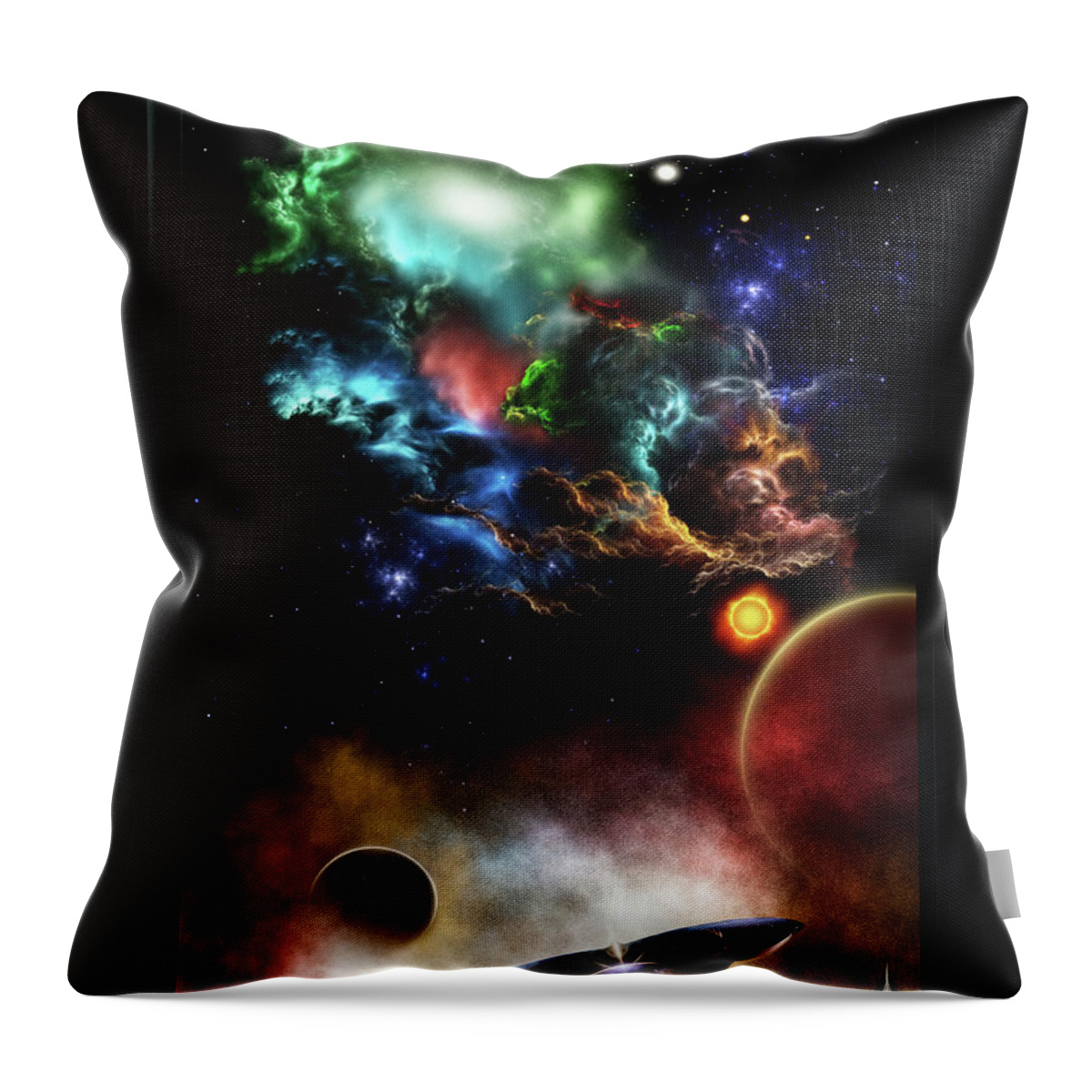Space Throw Pillow featuring the digital art Beyond Space and Time Fractal Art II Fantasy Spacescape by Xzendor7