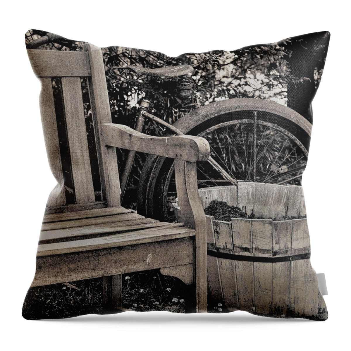 Bicycle Bench B&w Throw Pillow featuring the photograph Bicycle Bench4 by John Linnemeyer
