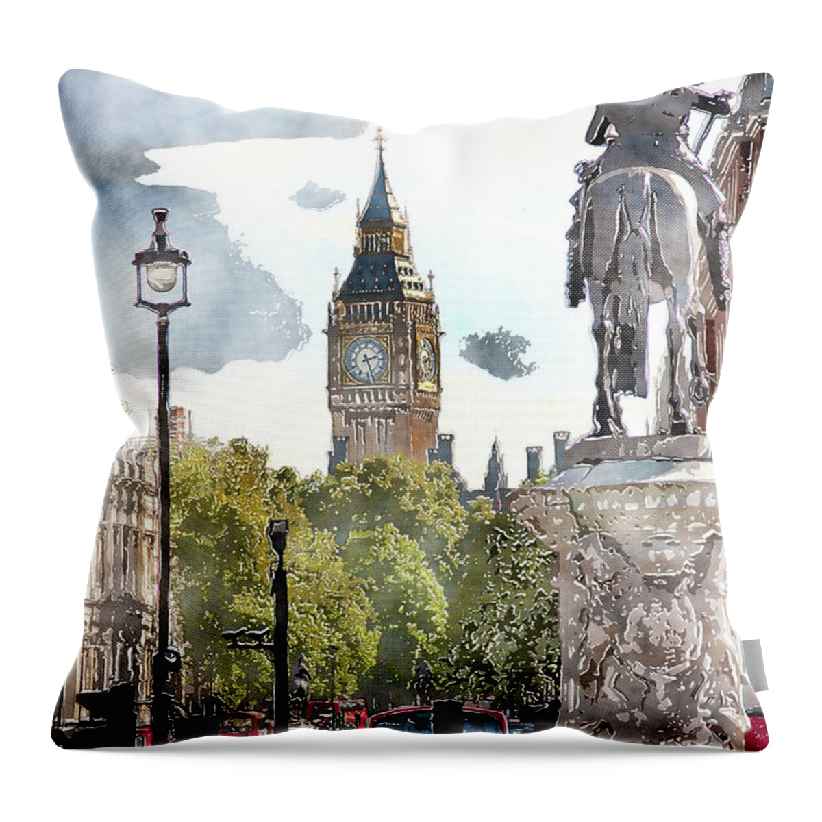 Big Ben Throw Pillow featuring the digital art Big Ben and King George by SnapHappy Photos