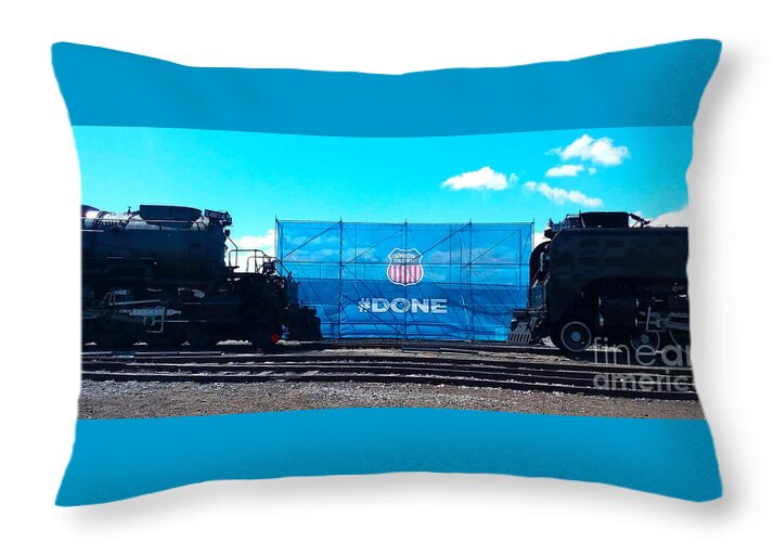 Train Throw Pillow featuring the photograph VINTAGE and MODERN RAILROAD - BIG BOY and UP 844 Facing Each Other by John and Sheri Cockrell