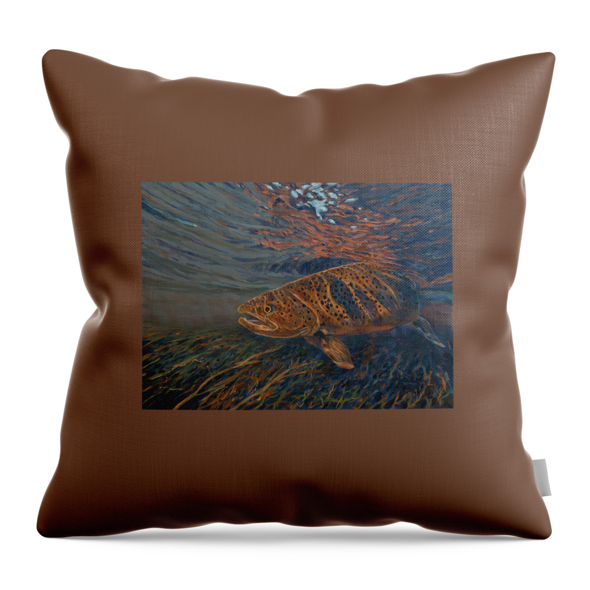 Brown Trout Throw Pillow featuring the painting Big Brown by Les Herman