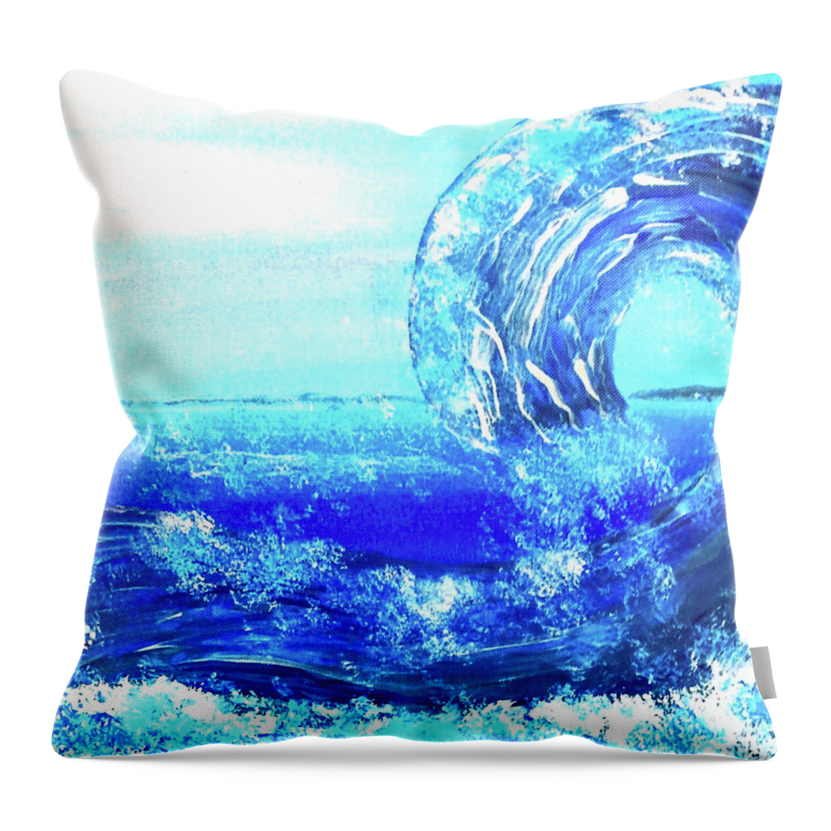 Blue Throw Pillow featuring the painting Big Bue Wave 2 by Anna Adams